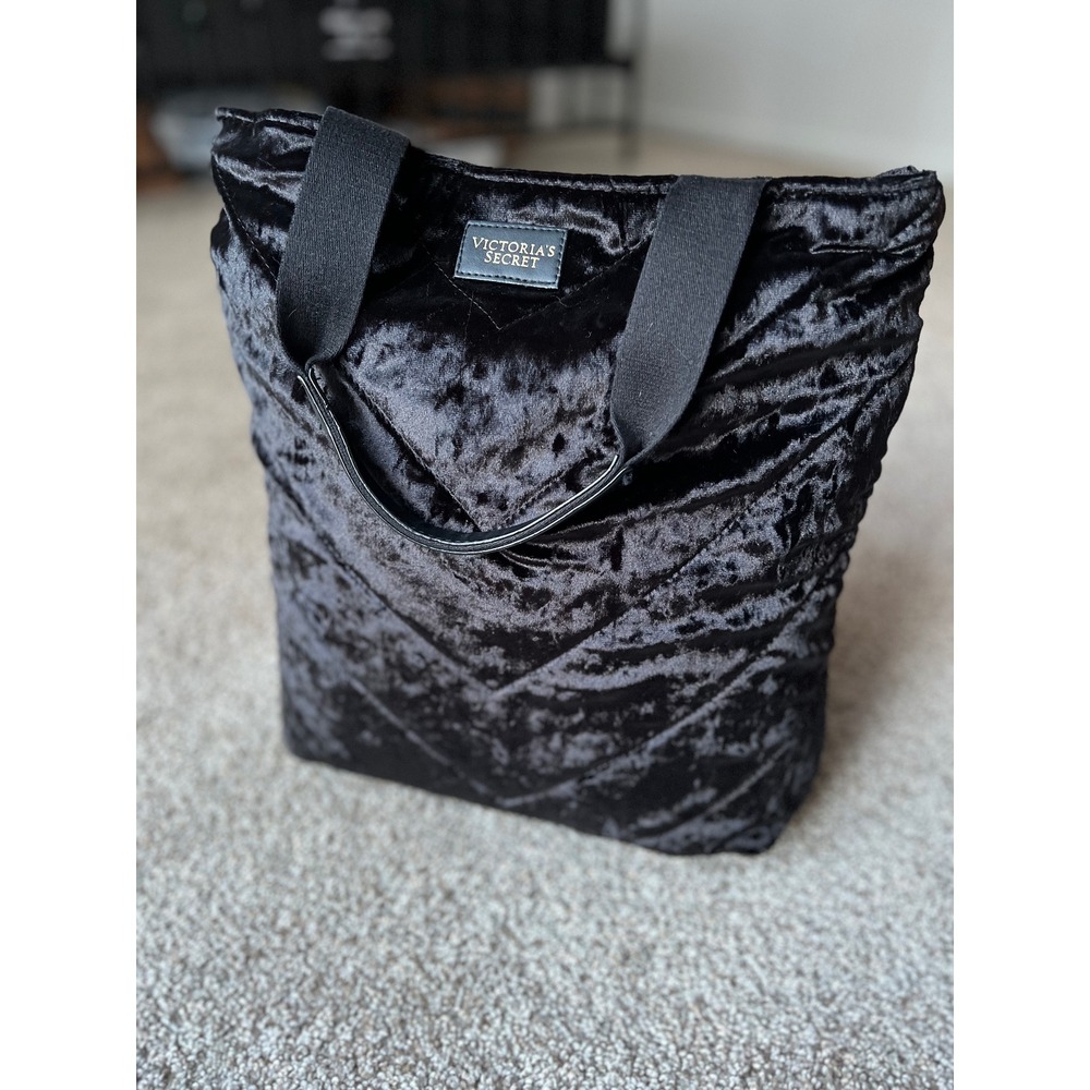 Victoria's Secret Tote Bag Black Velvet Quilted Carry-all large bag